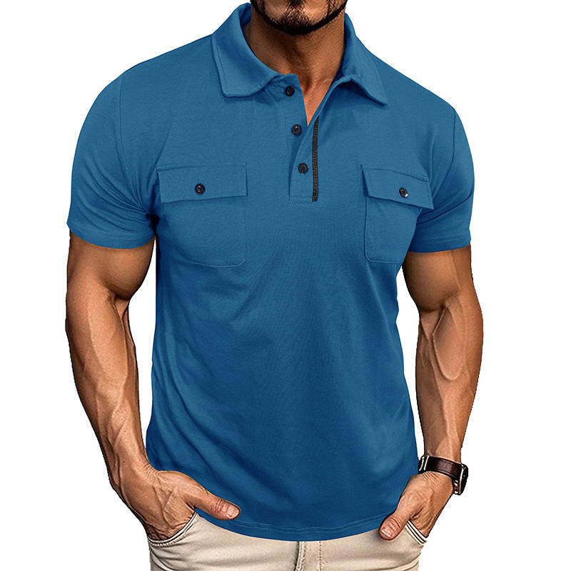 Summer Men’s Short Sleeve Polo Shirt with Pockets