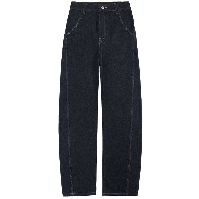 Spring Split Patchwork Retro Casual Wide Leg Denim Jeans