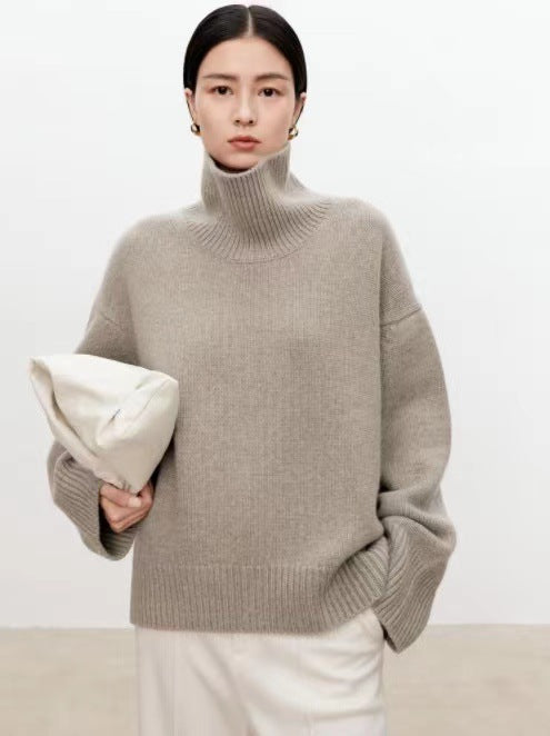 Women's Loose Fit Wool Turtleneck Sweater - Camel, White, Black & More
