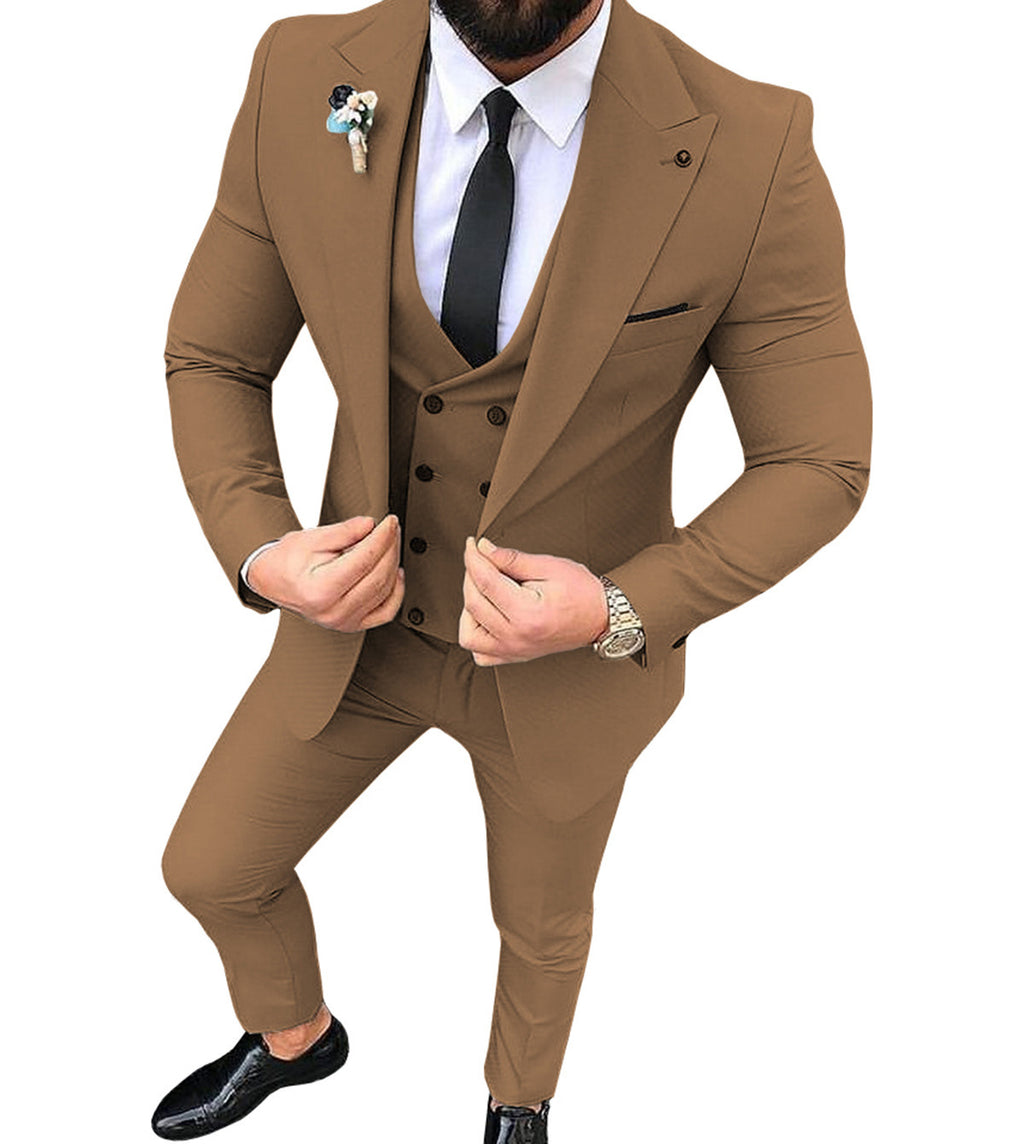 Men's Slim Fit Business Suit with Collar - Multiple Colors & Sizes