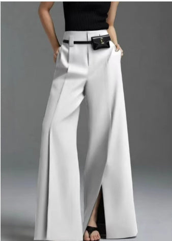 Silver Gray High Waist Wide-Leg Suit Pants for Women