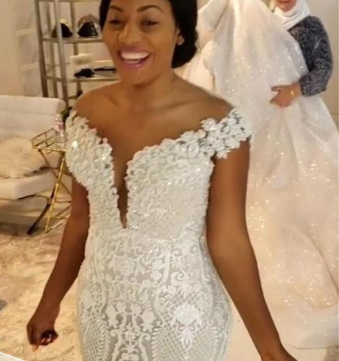 Robe de mariée sirène détachable en dentelle blanche, style africain, vente en gros