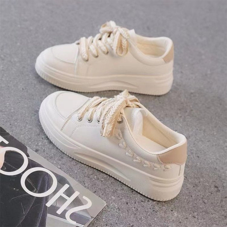 Baskets basses compensées en cuir décontractées pour femmes – Bleu ciel, rose, kaki, tailles 35-40