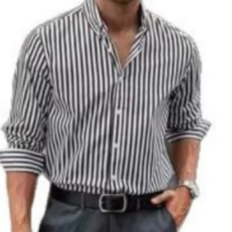 Men's Casual Comfortable Striped Button-Up Shirt for Spring and Autumn