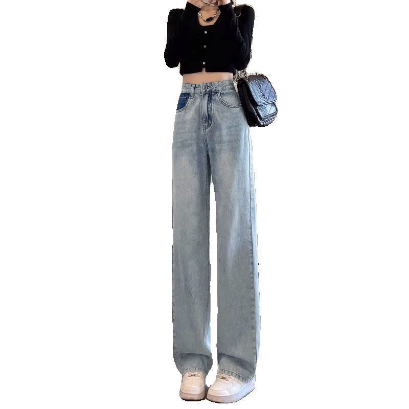 Jean en denim taille haute à jambe droite pour femme