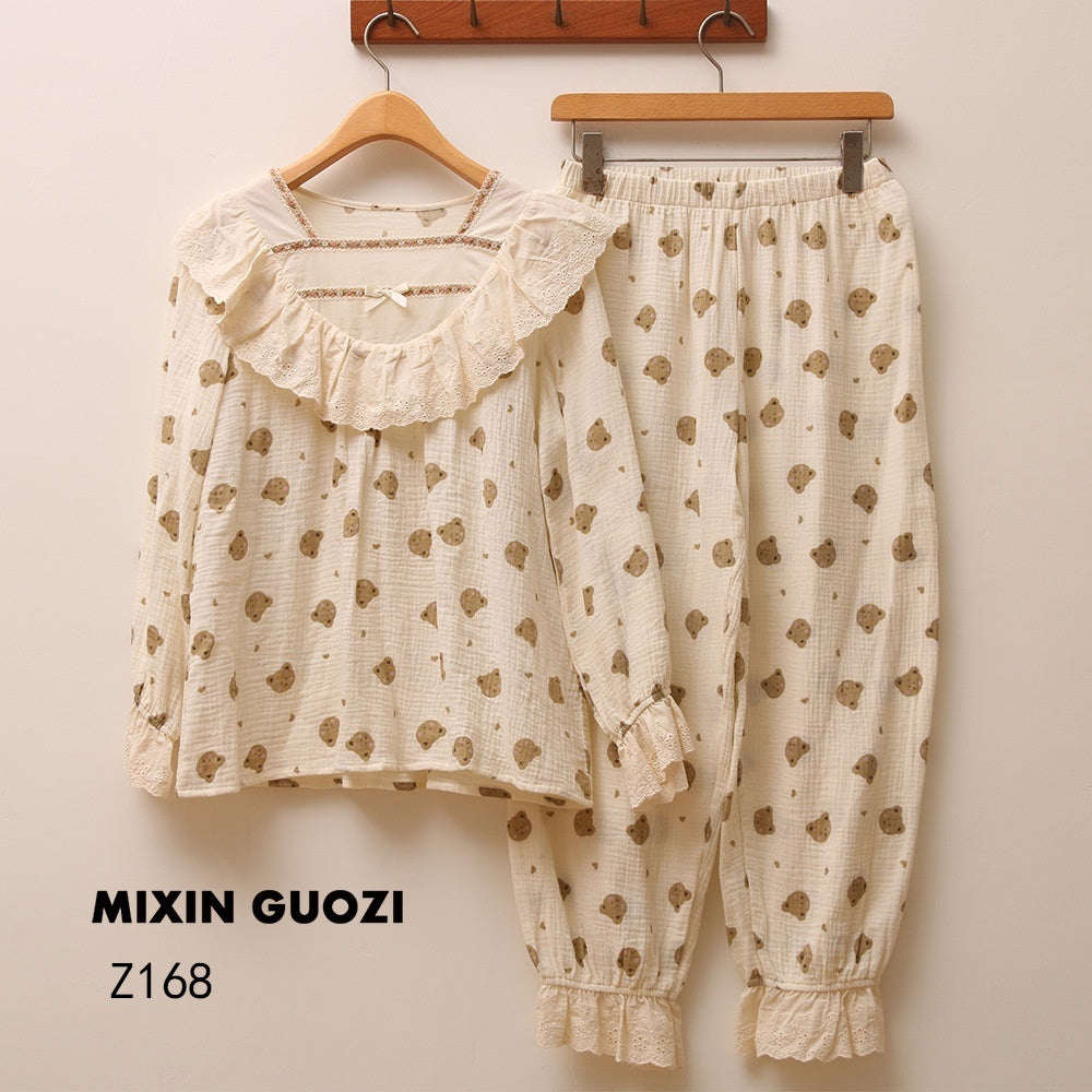 Pyjama femme printemps-automne manches longues style princesse adorable