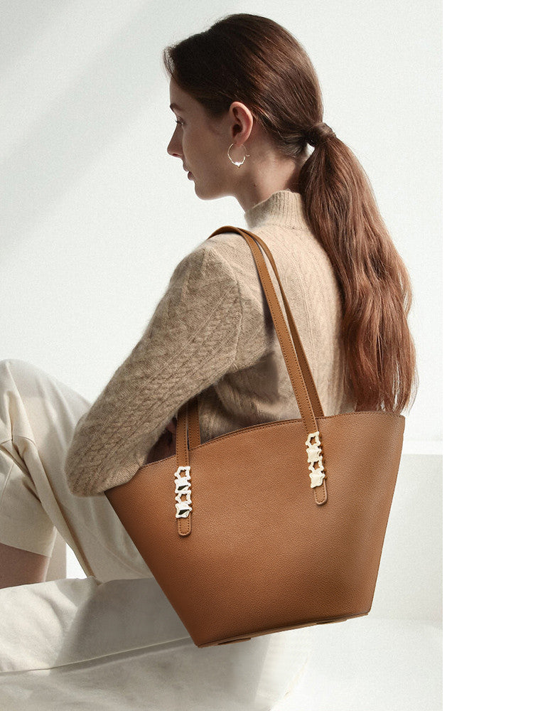 Large Capacity Cow Leather Basket Shoulder Bag