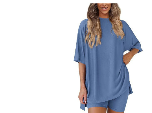 Ensemble short d'été pour femme, T-shirt ample à manches chauve-souris et pantalon slim