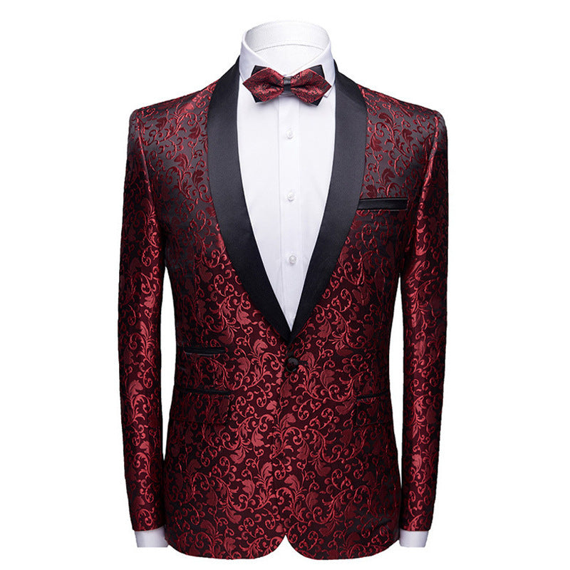 Men's Slim Fit Floral Small Blazer in Black, Blue, Wine Red & Ivory White
