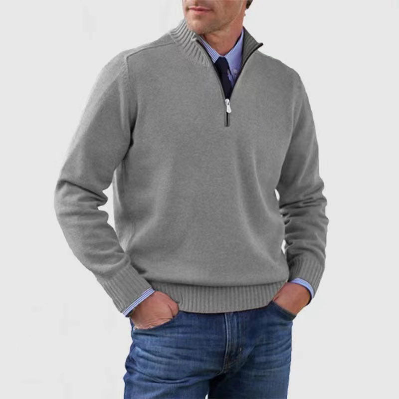 Pull homme à col montant et fermeture éclair, coupe tendance hiver, couleur unie, manches longues, en maille