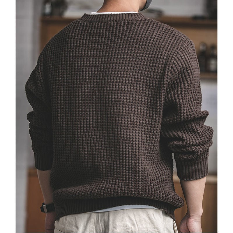 Men's Round Neck Thick Wool Knit Sweater Loose Fit