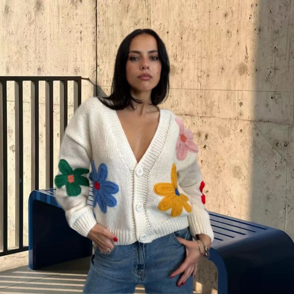 European & American Colorful Little Flower Thick Cute Sweater Coat