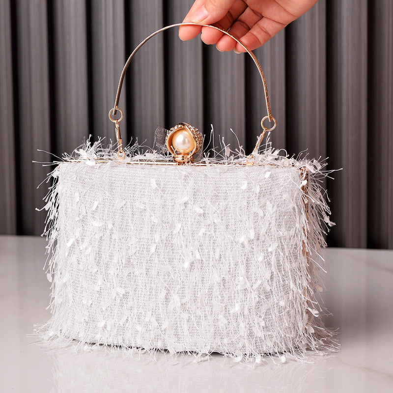 Sac à bandoulière cylindrique à pompon pour femme, sac de soirée
