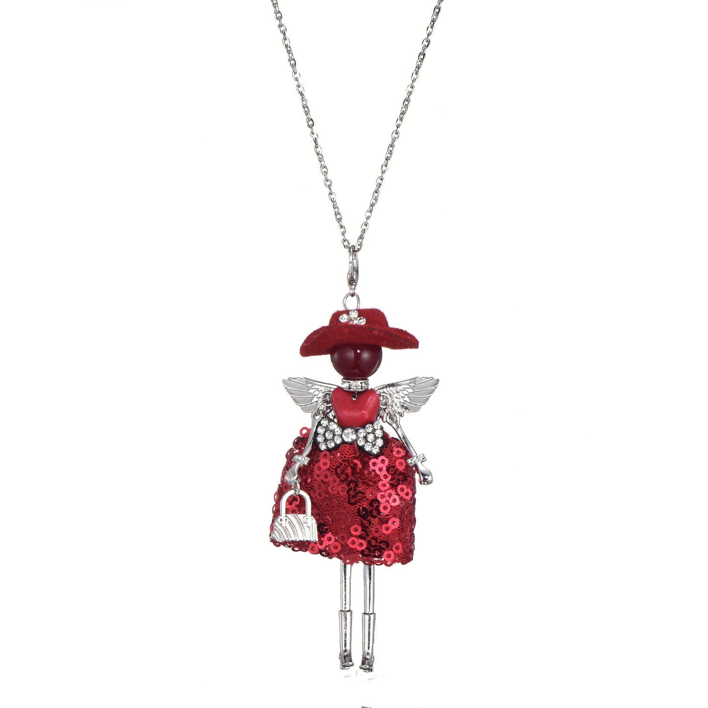 Hat Doll Necklace Rhinestone Sweater Chain