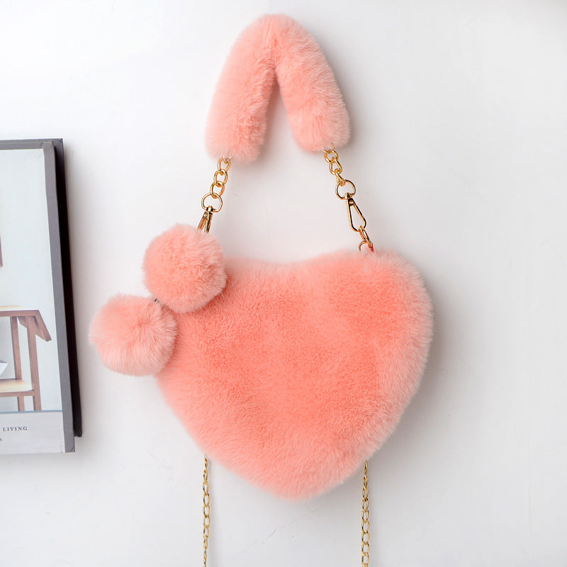 Sacs d'amour Sac à main cœur doux en peluche de taille moyenne avec fermeture éclair