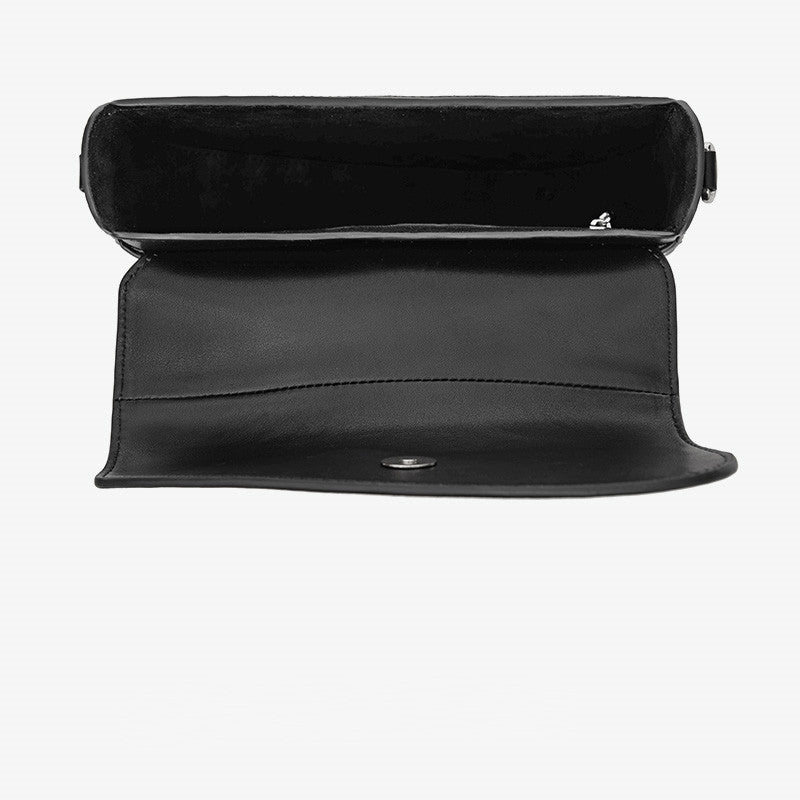Cowhide Tassel Crossbody Bag with Magnetic Closure in Black