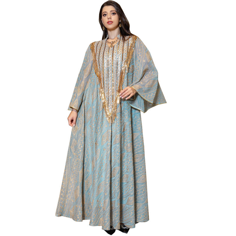 Festival Evening Dress Arabian Dubai Mesh Embroidered Sequins Robe Middle East