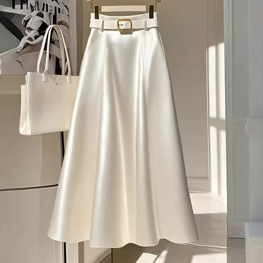 Elegant Solid Color A Line Skirt Smooth Satin Finish Flared