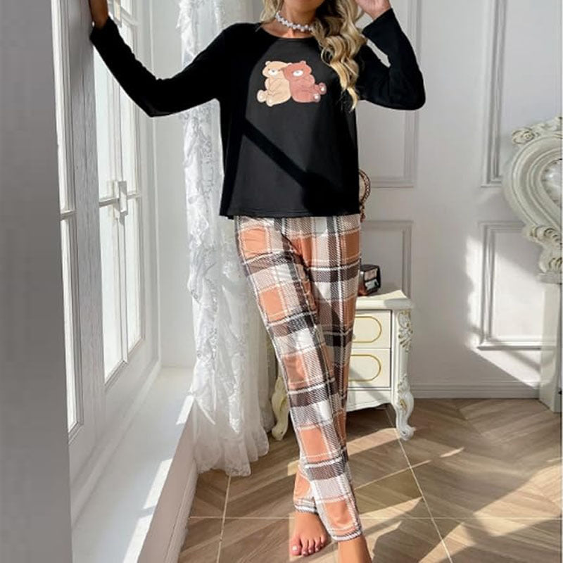 Ensemble de pyjama à carreaux automne-hiver - Haut à manches longues et pantalon