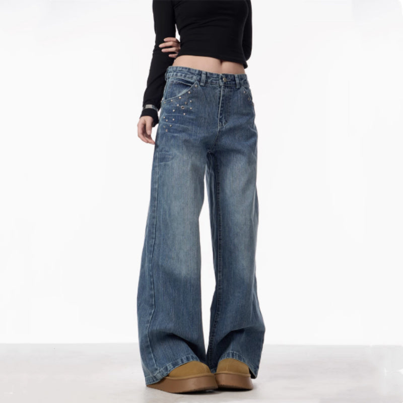 Women's High Waist Wide Leg Baggy Jeans Straight Trousers