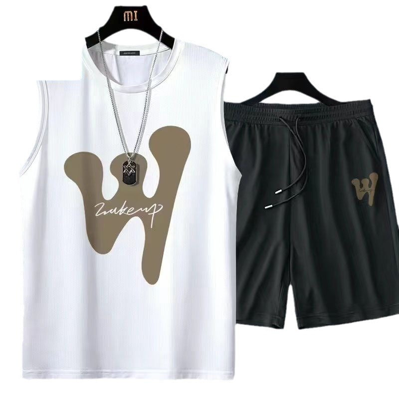 Ensemble gilet et short d'été sans manches en soie glacée pour homme - Sport et loisirs