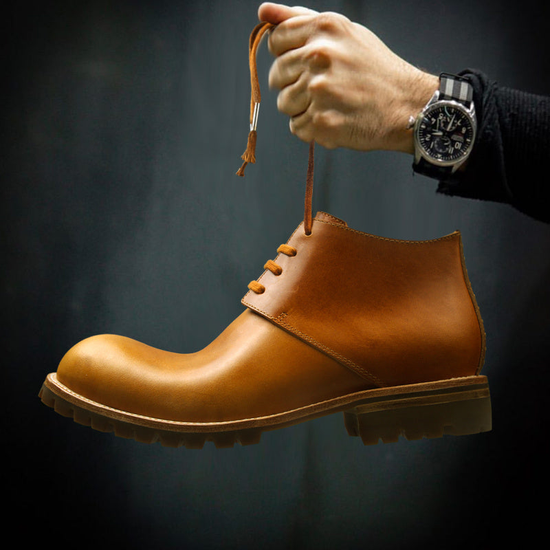 Men's Genuine Leather Handmade Retro Short Work Boots