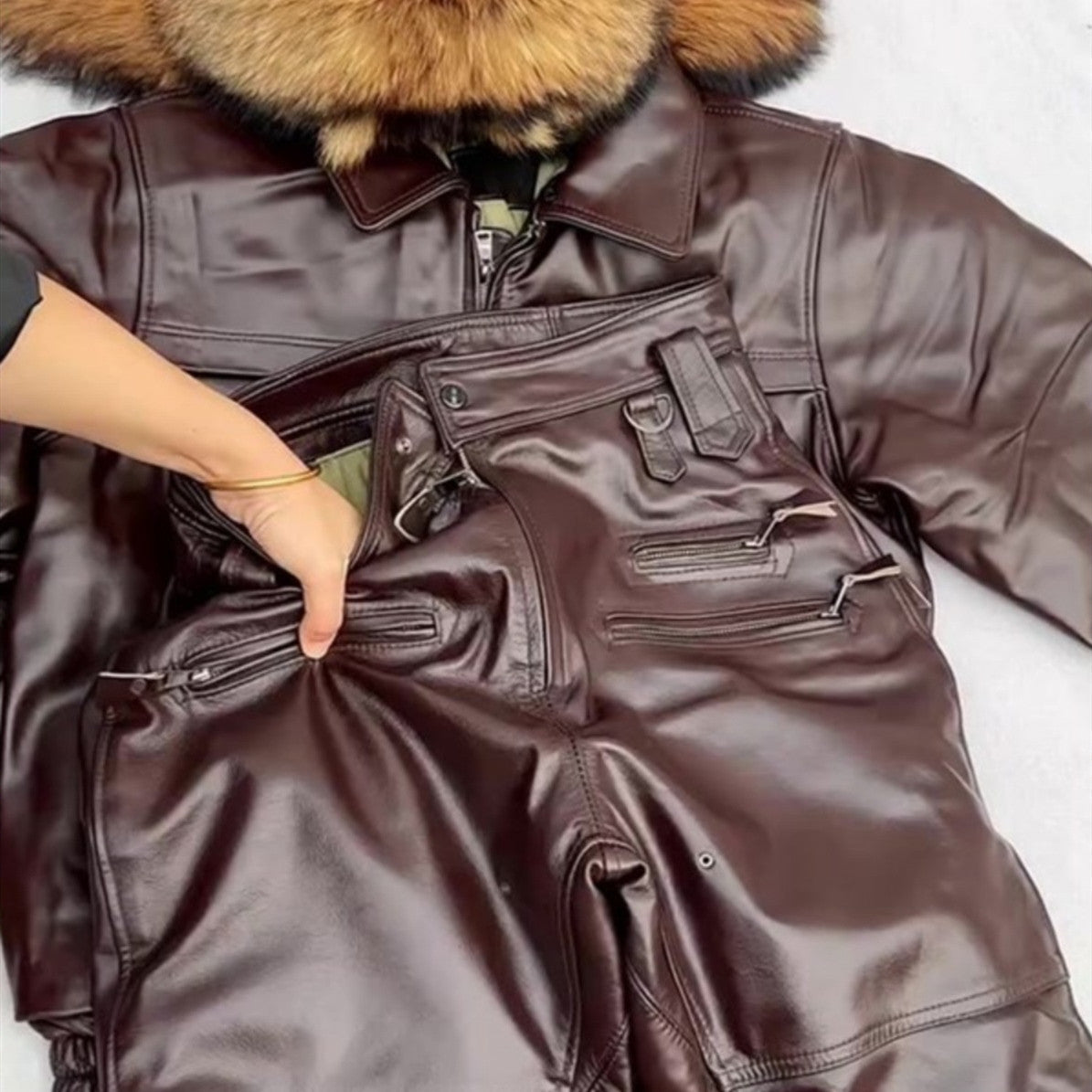 Brown With Velvet Leather Pants Loose Slimming