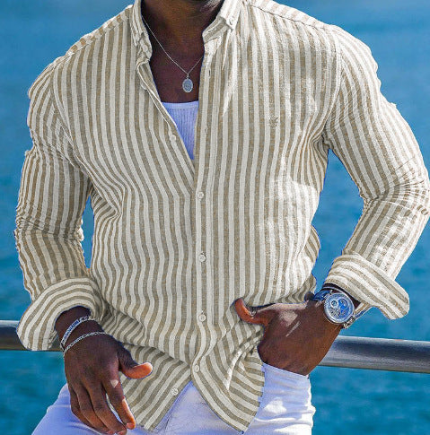 Summer Menswear 3D Print Lapel Long Sleeve Shirt