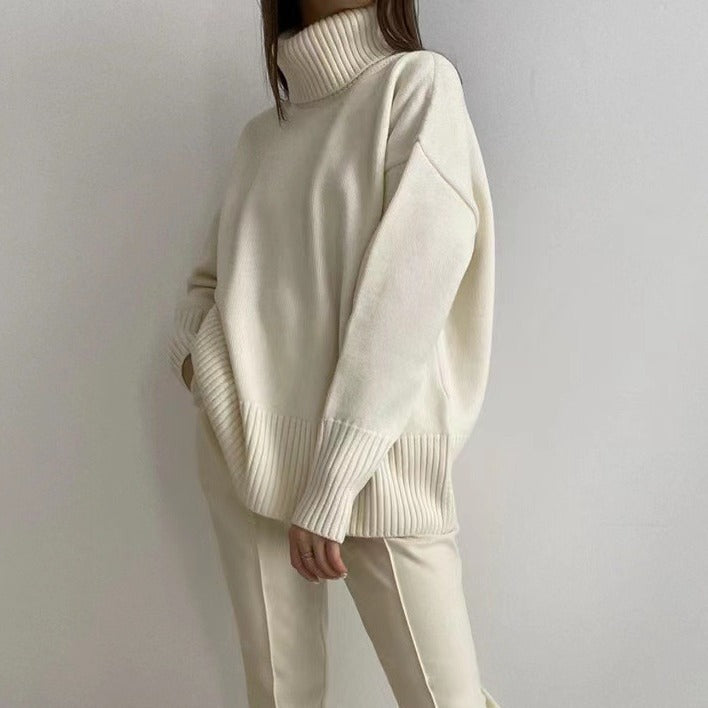 Soft Comfortable High Polo Collar Solid Color Pullover