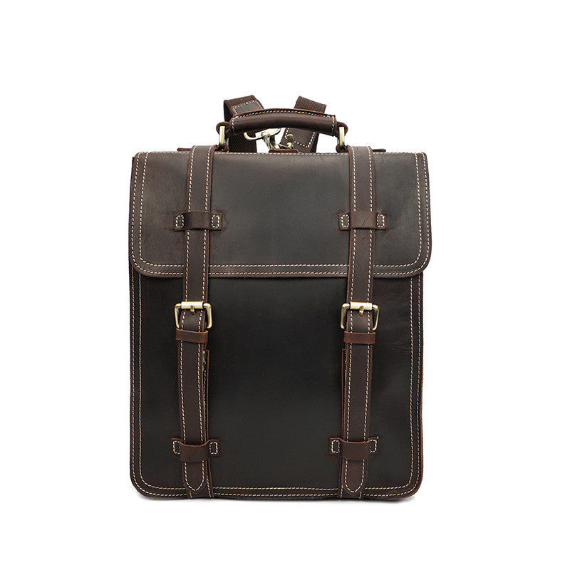 Men's Vintage Crazy Horse Leather Backpack Brown