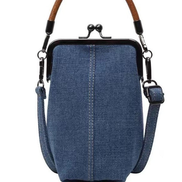 Sacoche en jean décontractée pour femme, sac à main en coton bleu 12x18x10cm