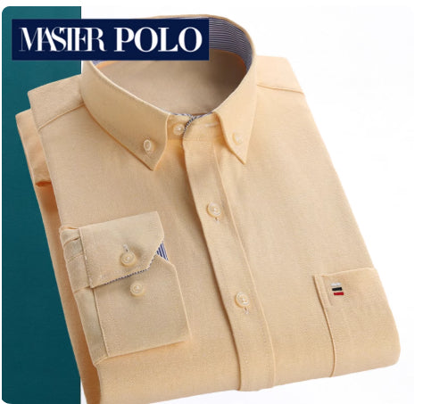 قميص رجالي متوسط ​​العمر بأكمام طويلة من القطن الخالص بنقشة مربعات