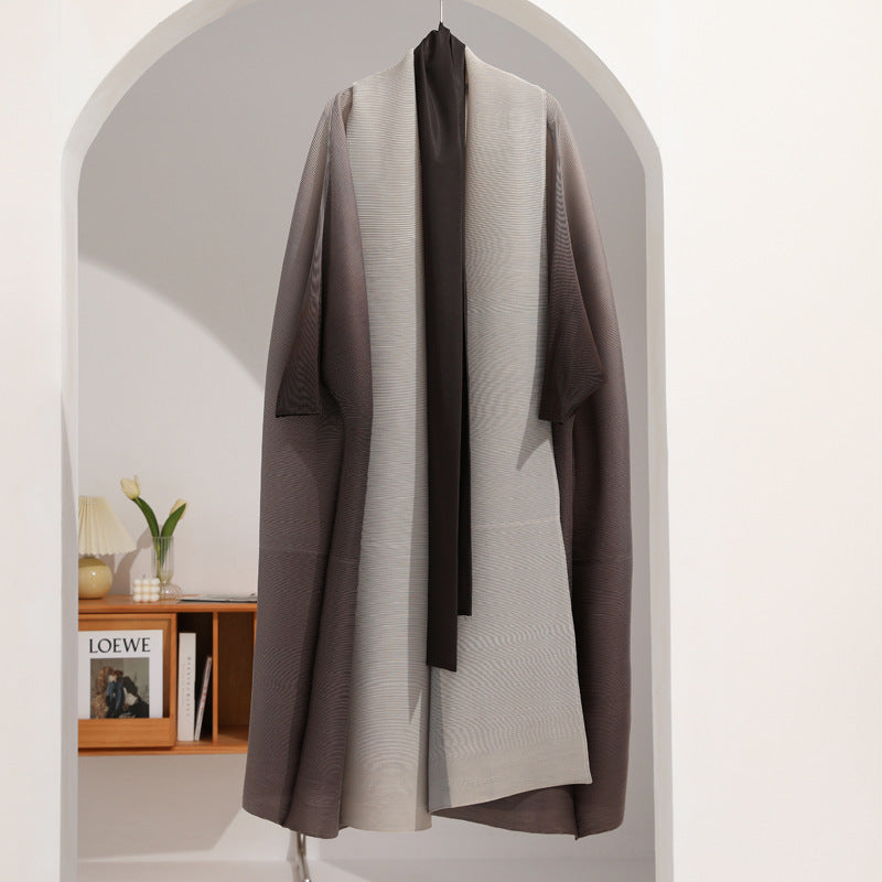 معطف ترنش مطوي للنساء العربيات، خريفي جديد، لون متدرج، فضفاض