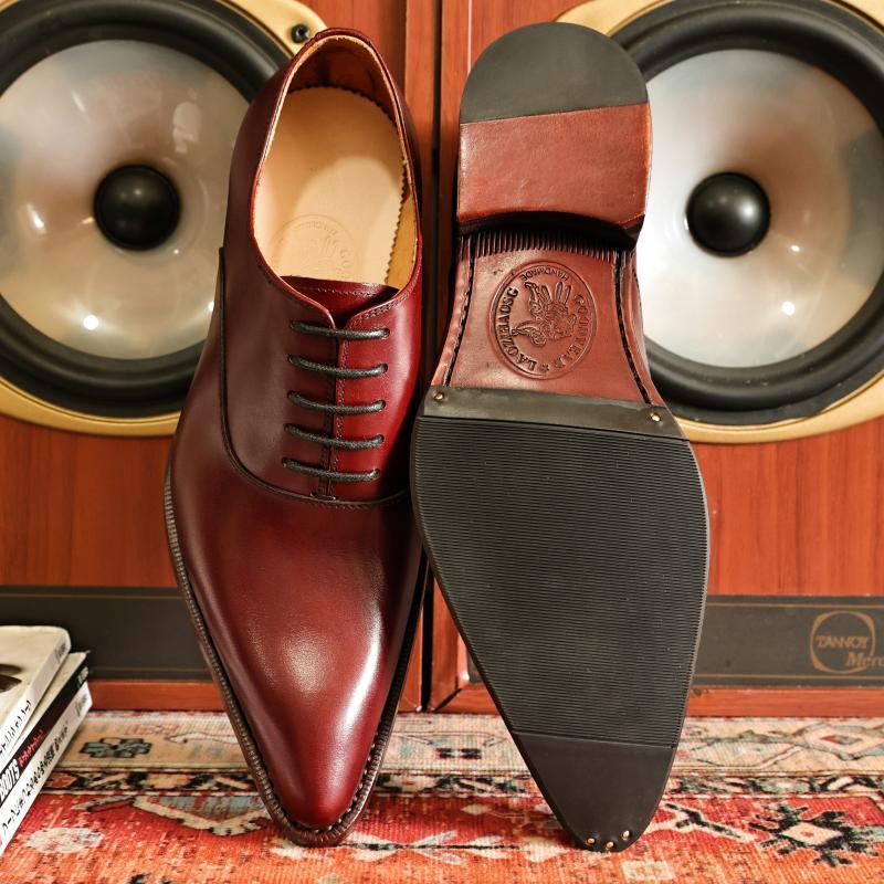 Goodyear Handmade Shoes Super Pointed Toe Wine Red Personality