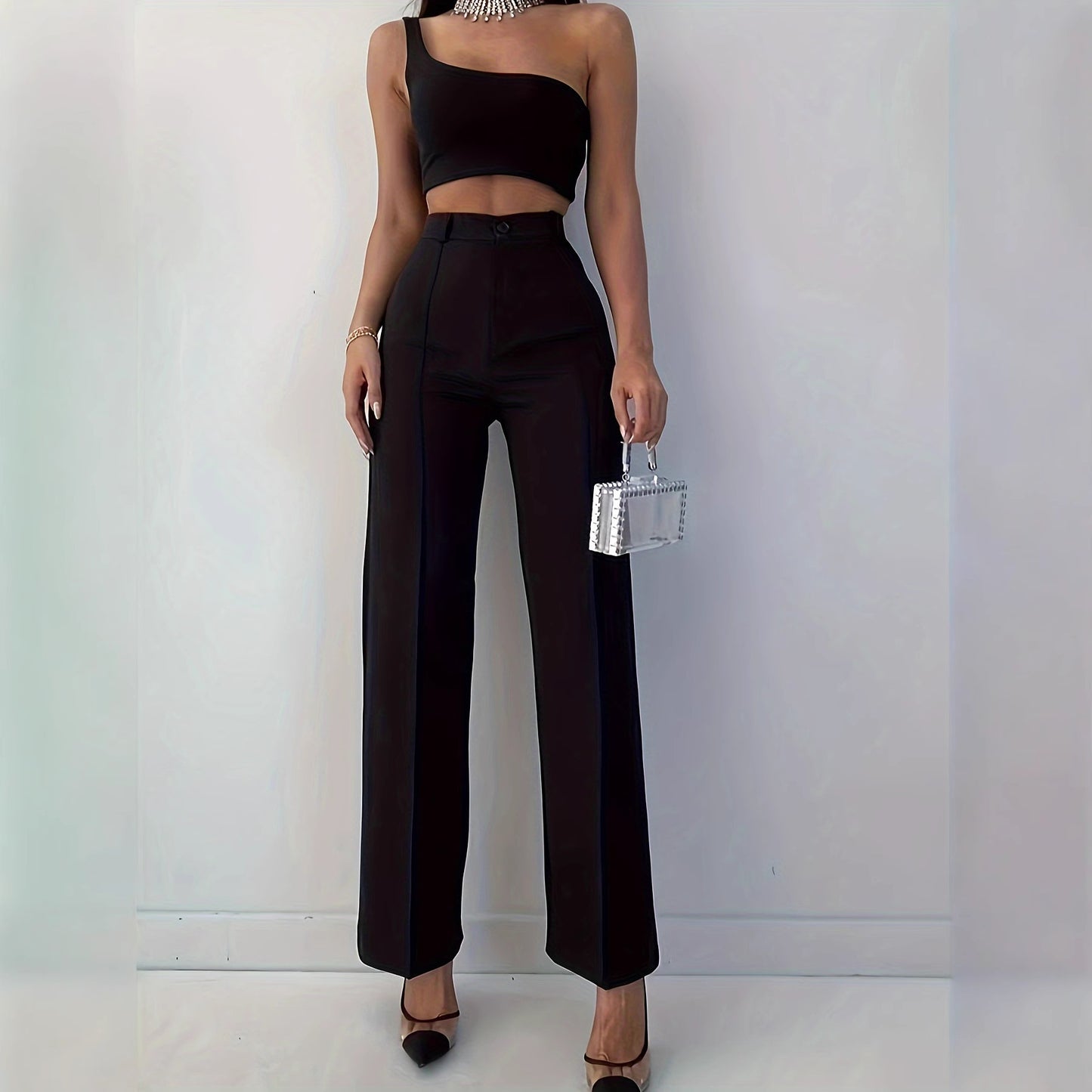 High Waist Slim Fit Black Casual Pants for Women