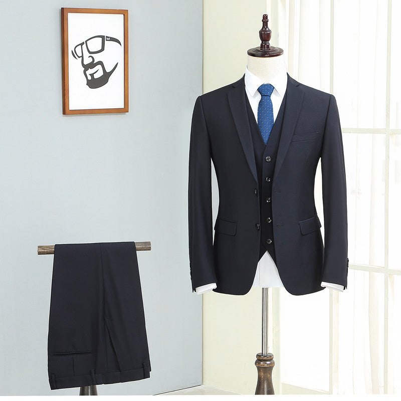 Slim Fit Three-Piece Autumn Casual Suit Polyester Blend