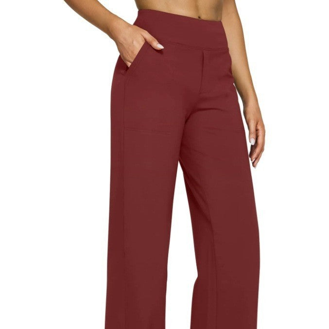 High Waist Knitted Straight Trousers with Pockets