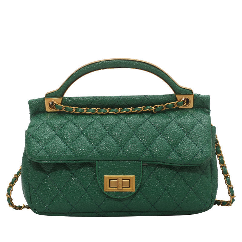 Rhombus Chain Small Square PU Bag in Black, Beige & Green