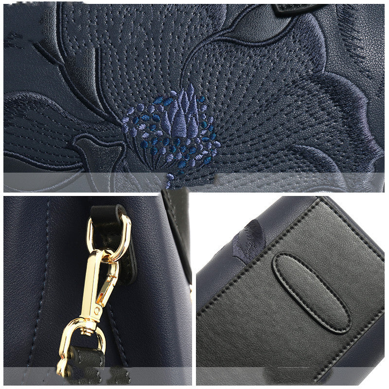 Mother's Day Birthday Gift Tote Bag for Mom – Red & Dark Blue Leather, Zipper Closure, 23cm x 30cm