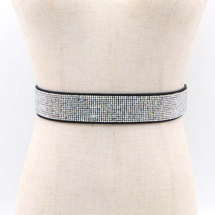 Handmade Rhinestone Inlaid Elastic Girdle 71.5cm Waist Seal for Women