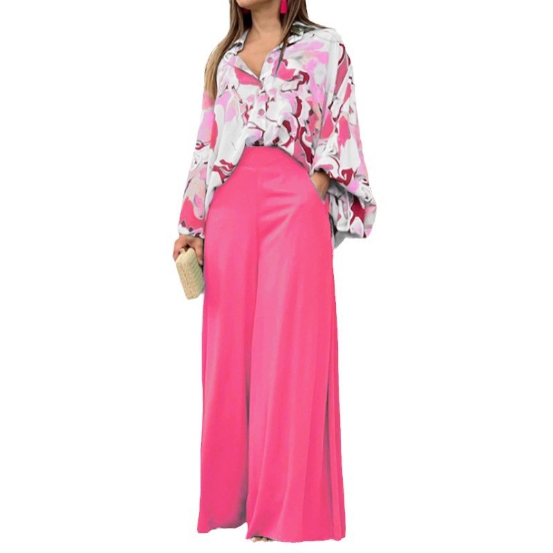 Ensemble élégant chemise imprimée et pantalon large