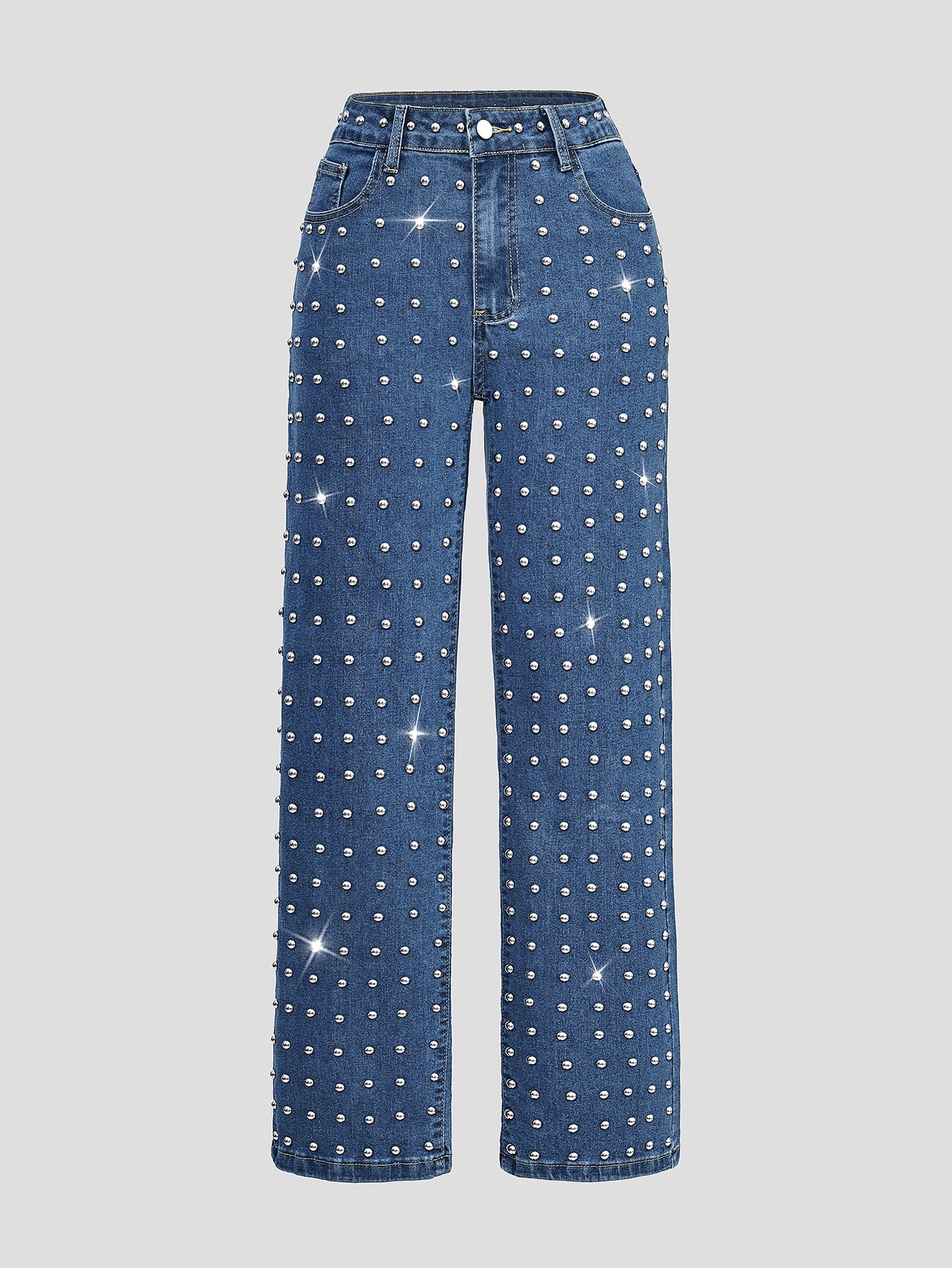 Jean droit taille mi-haute en denim bleu moyen pour femme : un look audacieux et tendance