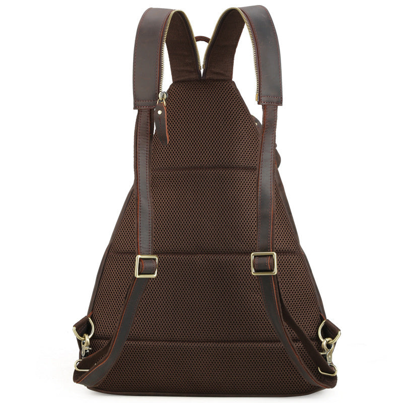 Men's Genuine Leather Large Capacity Multifunctional Chest Bag Dark Brown