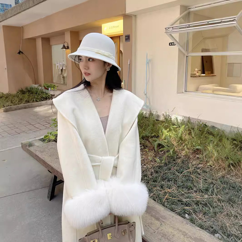 Double-Sided Mink Cashmere Long Coat with Large Lapel