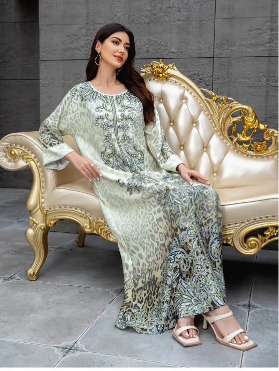 Robe abaya élégante à manches longues et imprimé floral