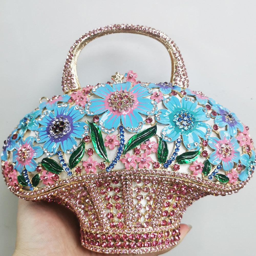 Diamond Mini Women's Flower Basket Bag 18x20x9cm