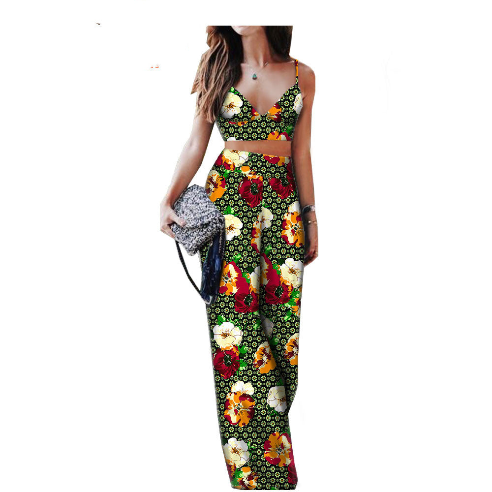 Printed Ladies Cotton Two-Piece Vest & Wide Leg Pants Suit