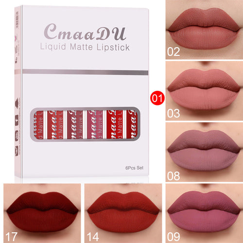 6 Boxes Matte Waterproof Non-Stick Long-Lasting Lip Gloss Lipstick