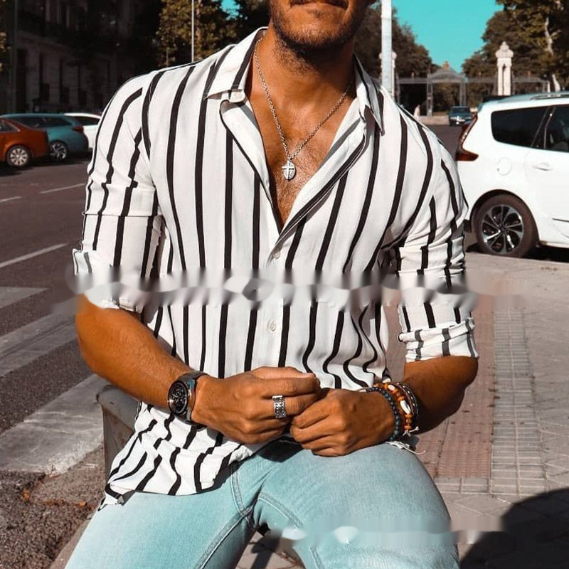 Men's Casual Comfortable Striped Button-Up Shirt for Spring and Autumn