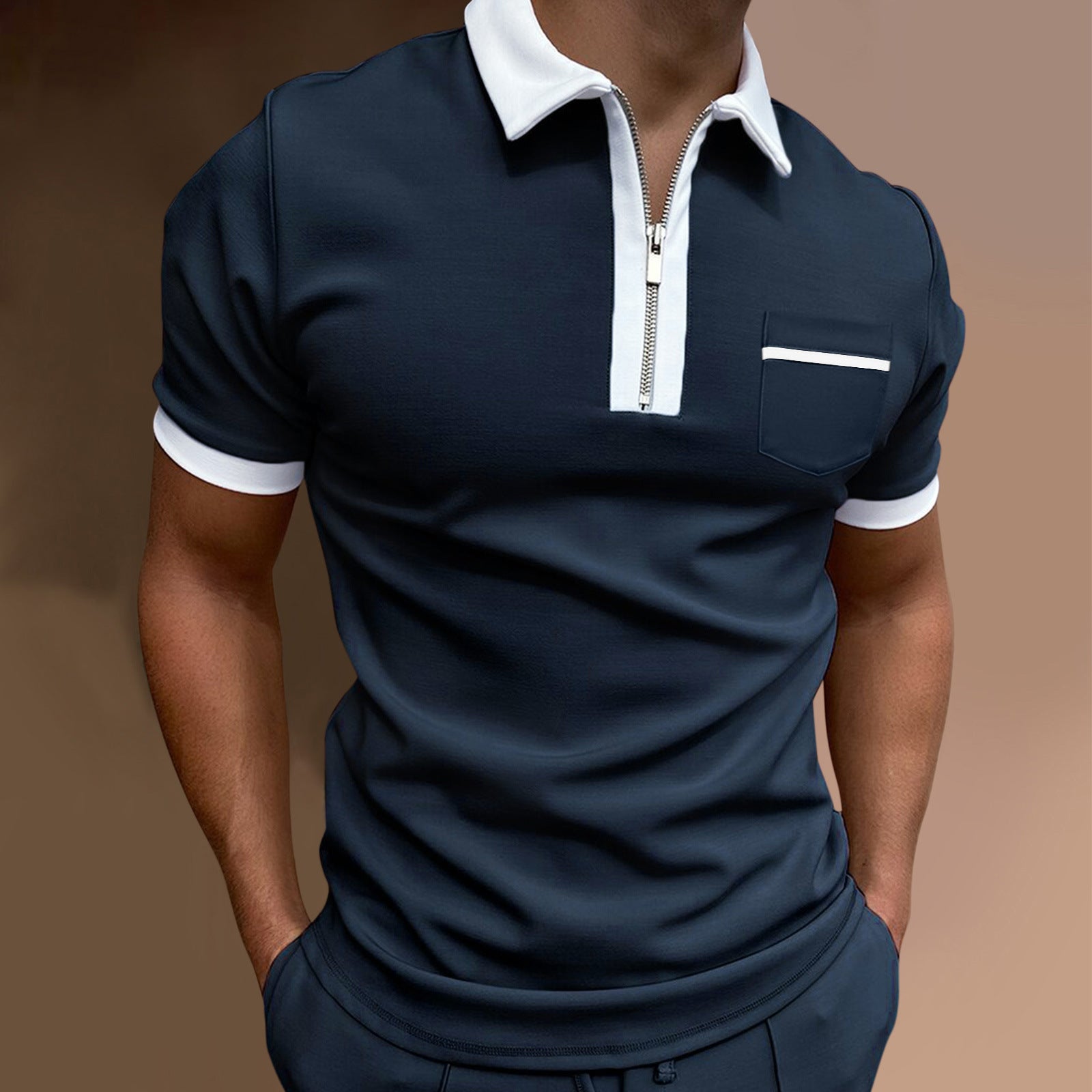Men's Slim Fit Lapel Polo T-Shirt with Pocket
